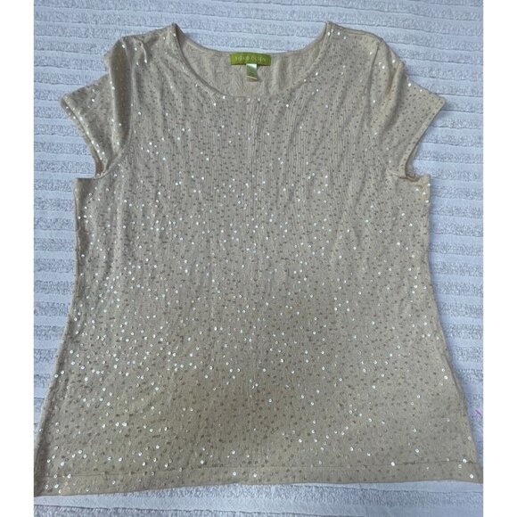 Sigrid Olsen Womens Cream Silk Modal Knitted Sequin Top Large Cap Sleeve - Picture 1 of 8